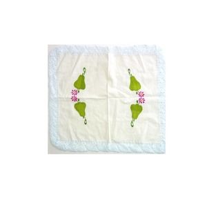 Vintage Embroidered Placemats Large Napkins Set of 2 Pear and Flower 60's 70's